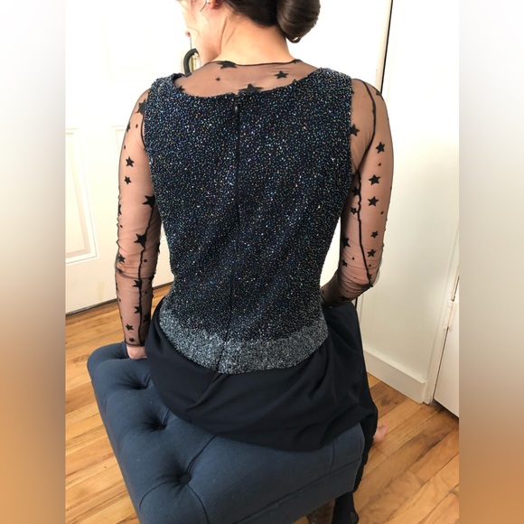 JKARA Navy Beaded Long Evening Dress - Picture 3 of 7